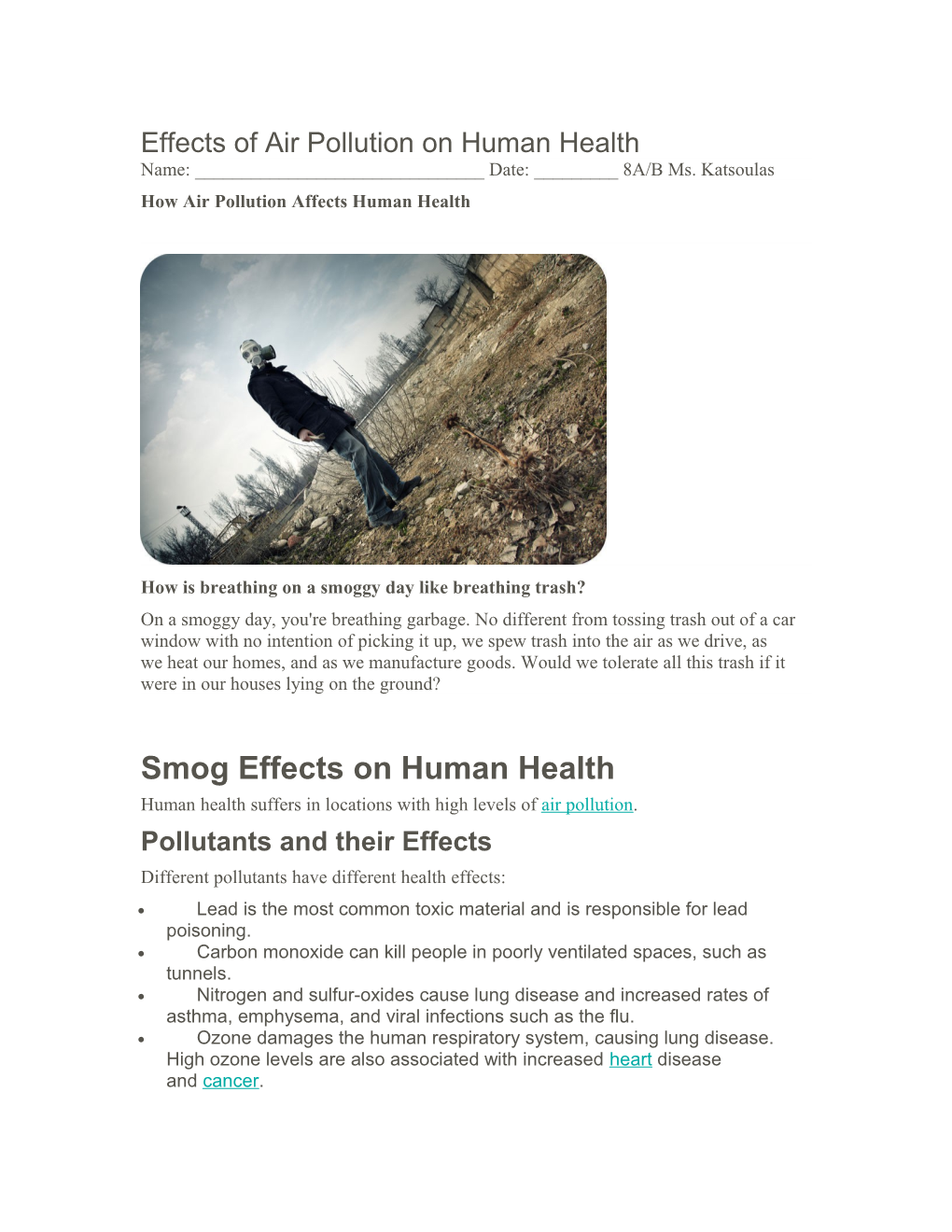 Effects of Air Pollution on Human Health