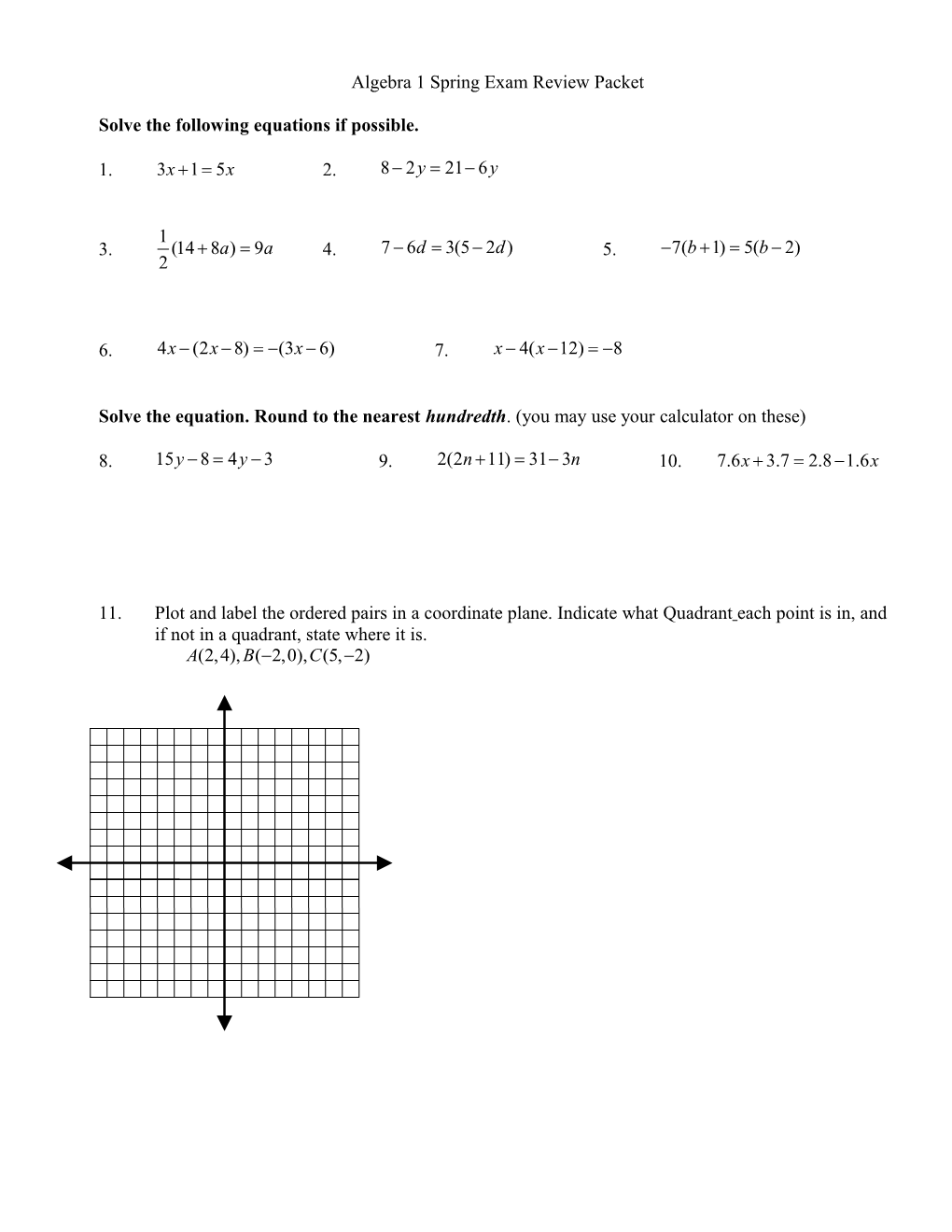 Algebra 1 Review Packet