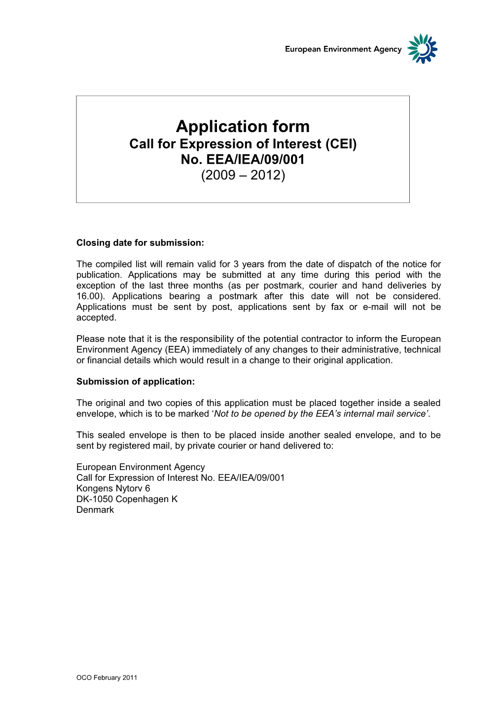 Call for Expressions of Interest - Application Form