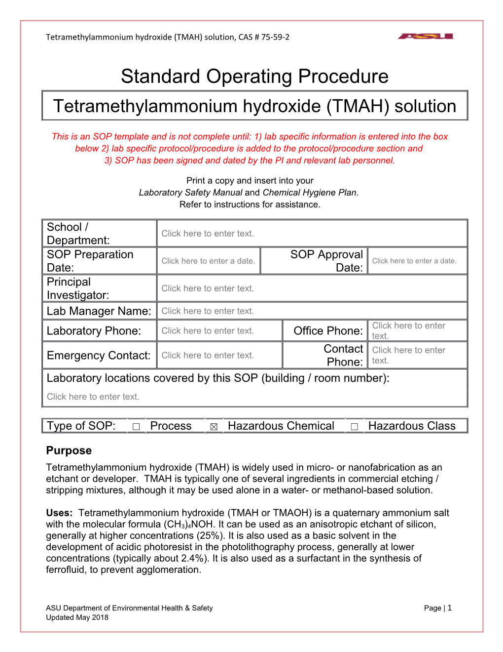 Tetramethylammonium Hydroxide (TMAH) Solution,CAS # 75-59-2