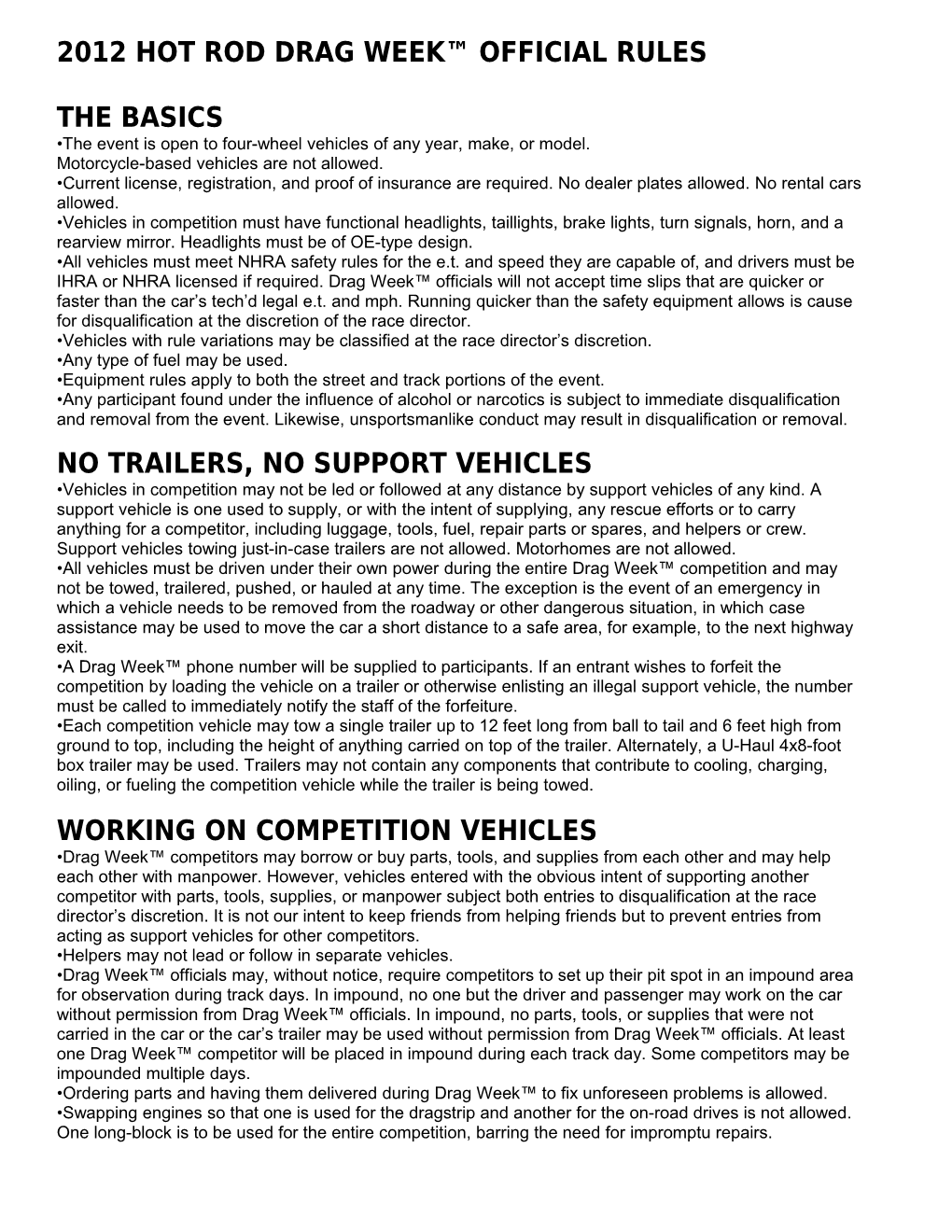 2012 Hot Rod Drag Week Official Rules