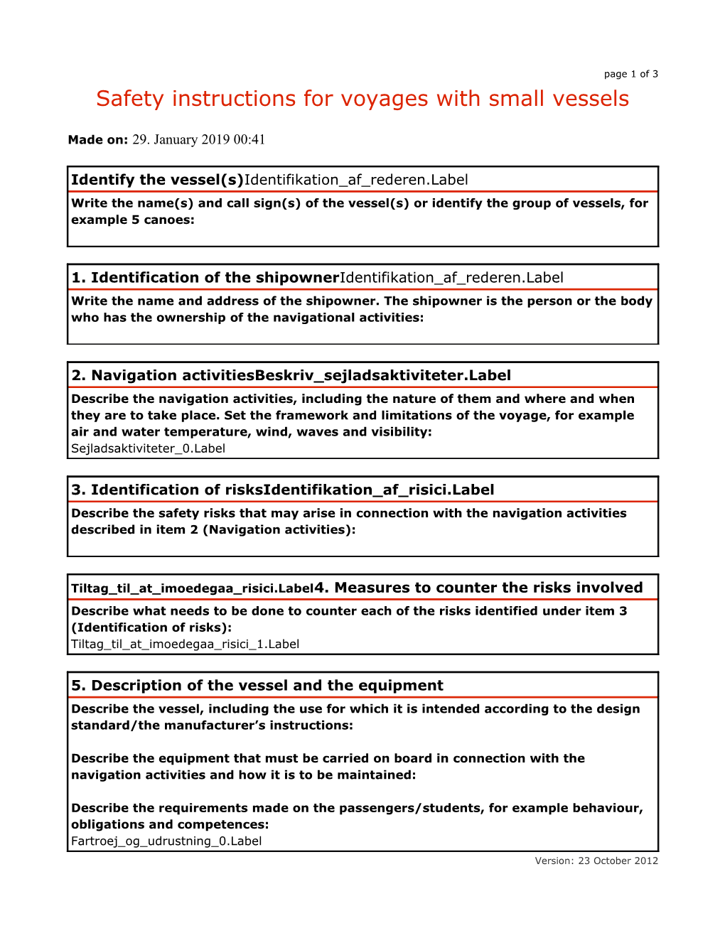 Safety Instructions for Voyages with Small Vessels