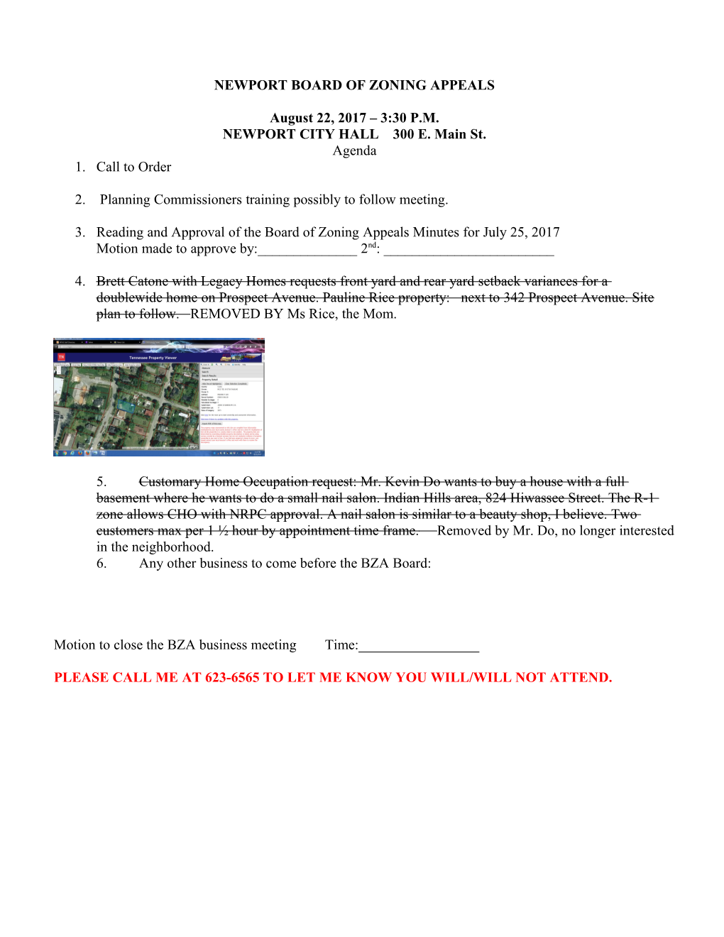 Newport Board of Zoning Appeals