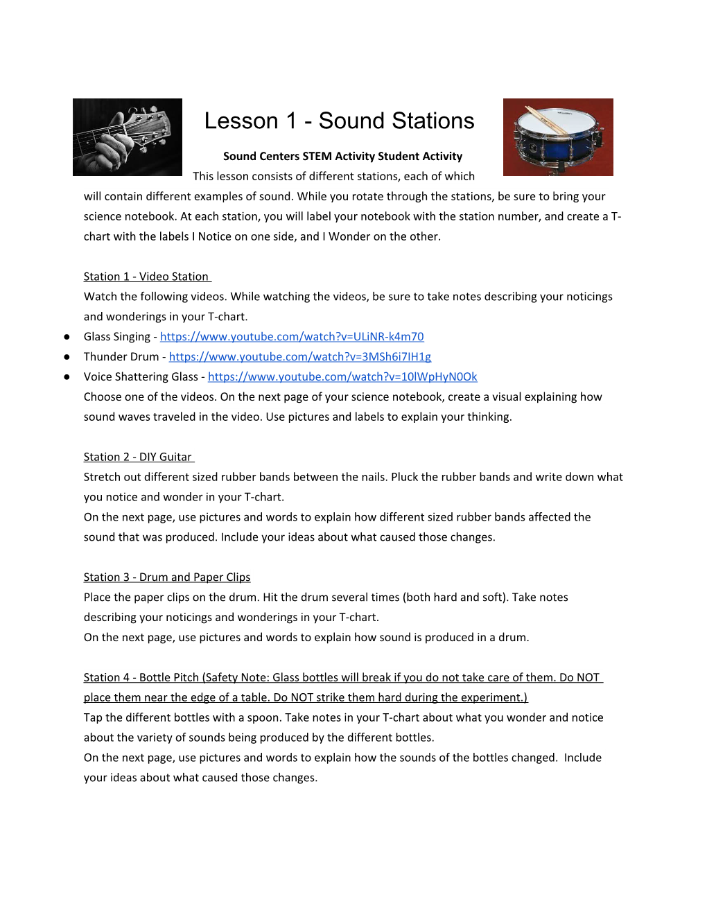 Sound Centers STEM Activity Student Activity