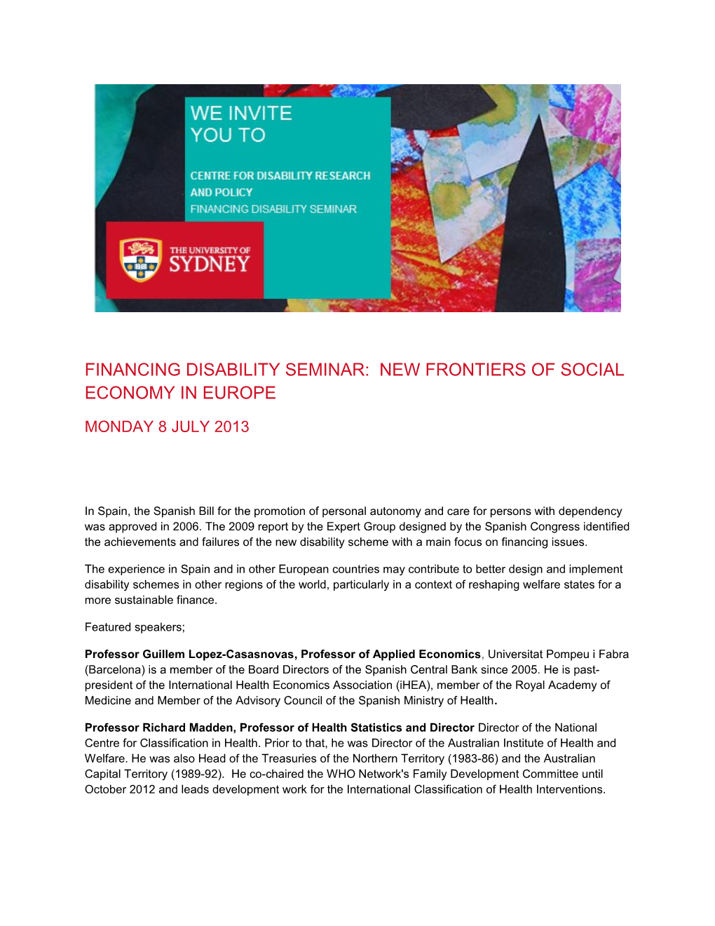 Financing Disability Seminar: New Frontiers of Social Economy in Europe