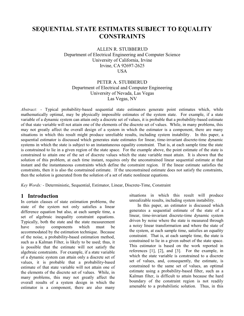 Sequential State Estimates Subject to Equality Constraints