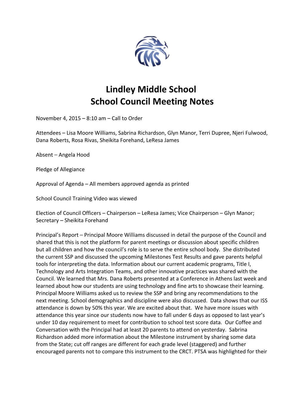 School Council Meeting Notes
