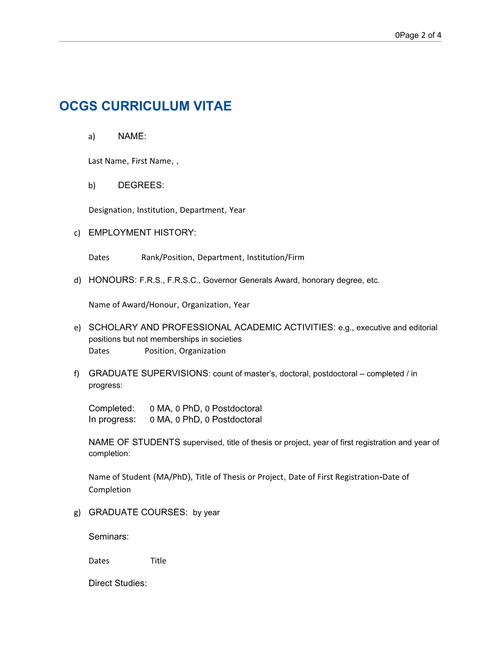 Ryerson University OCGS Curriculum Vitae