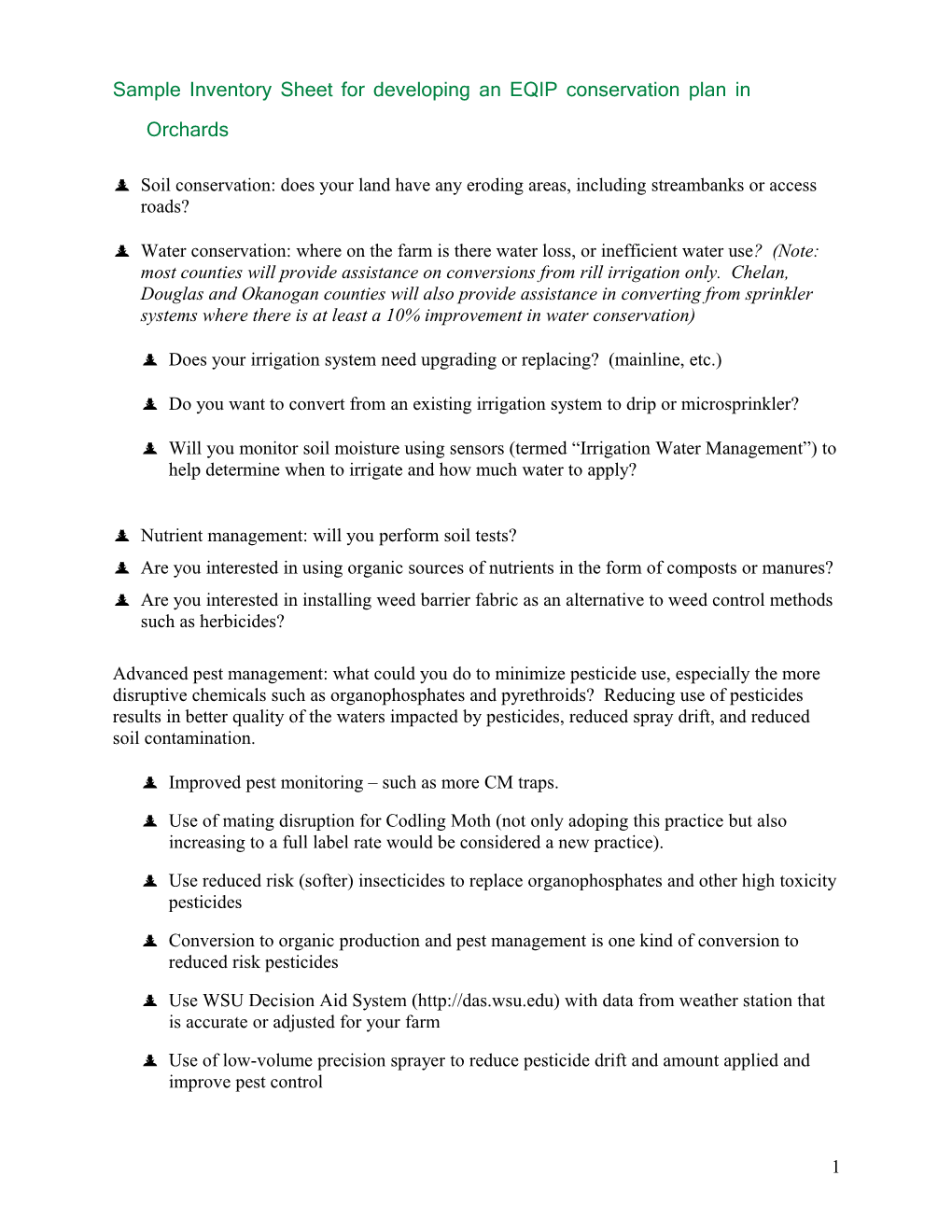 Sample Inventory Sheet for Developing an EQIP Conservation Plan