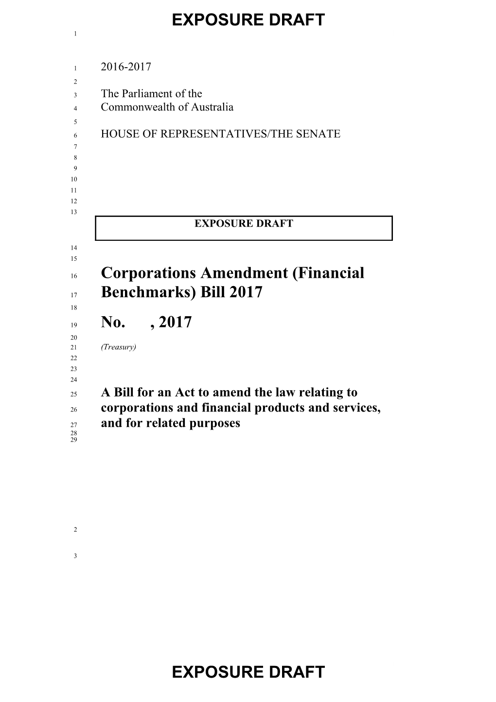 Exposure Draft - Corporations Amendment (Financial Benchmarks) Bill 2017