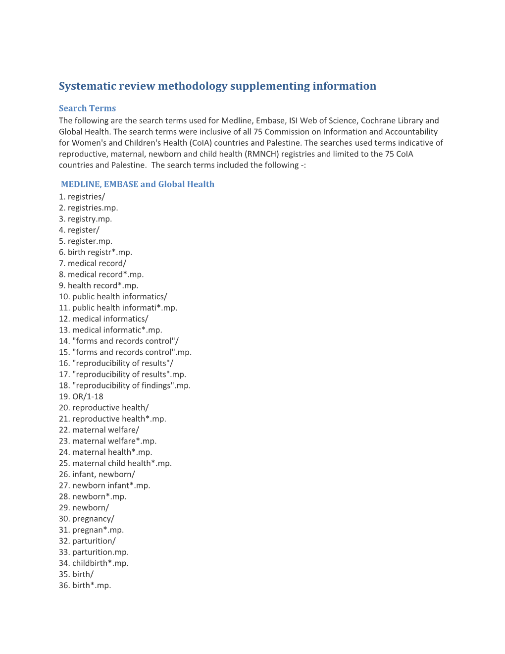 Systematic Review Methodology Supplementing Information