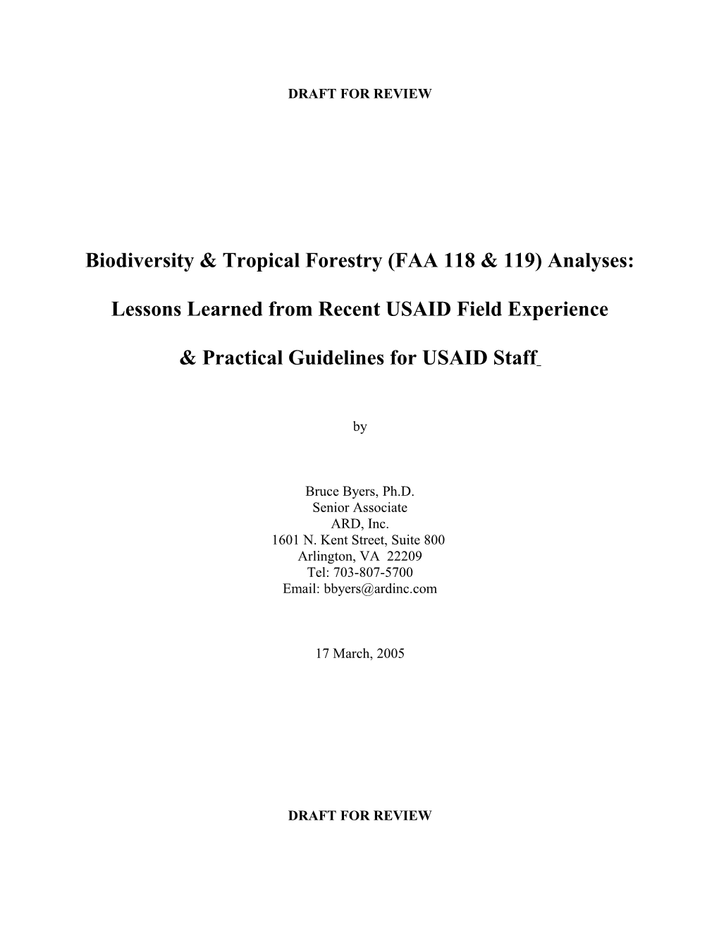 Tropical Forestry & Biodiversity (FAA 118 & 119) Analyses