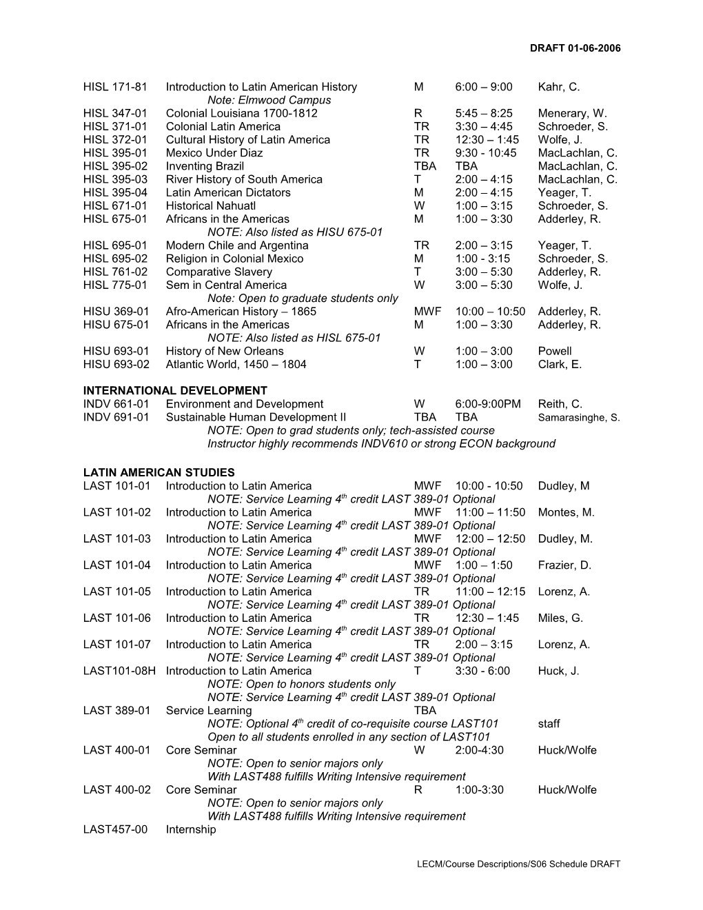 Spring 2003 Schedule of Classes