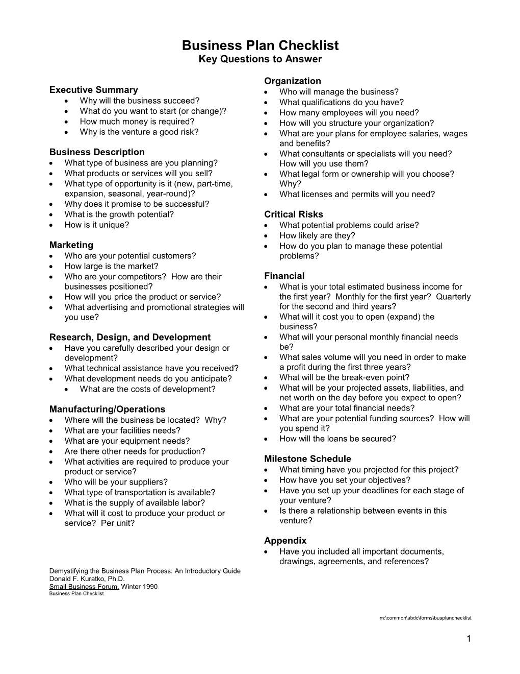 A Business Plan Checklist