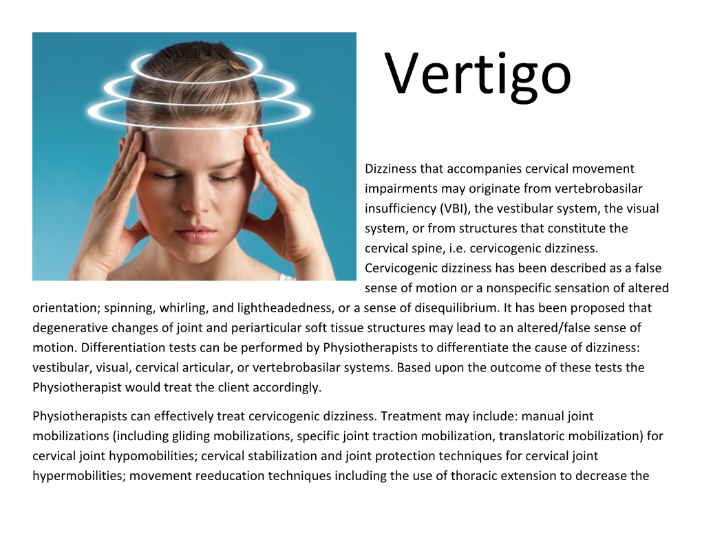 Dizziness That Accompanies Cervical Movement Impairments May Originate from Vertebrobasilar