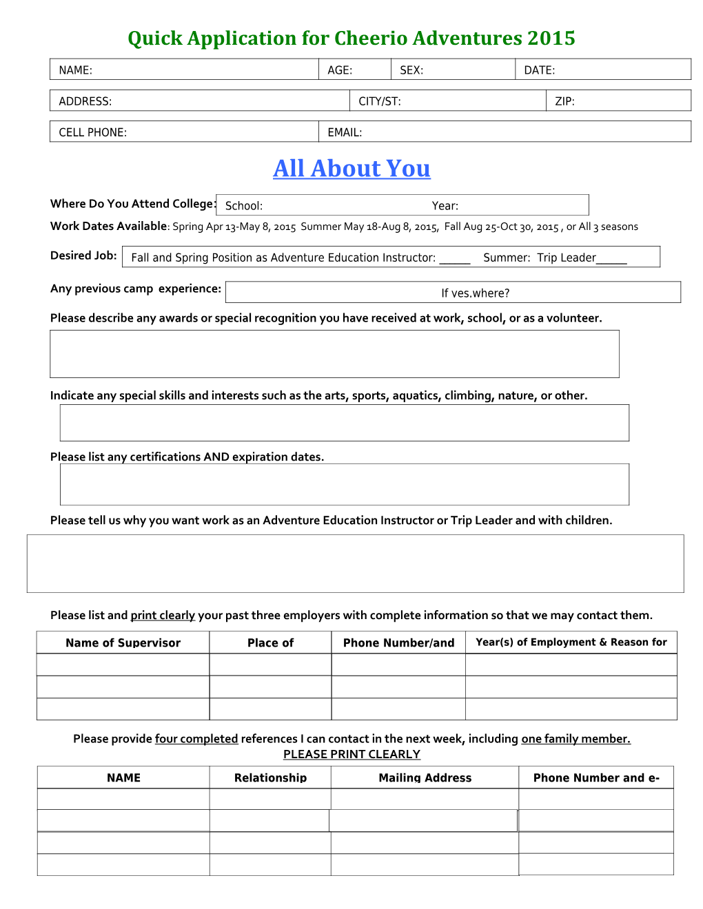 Quick Application for YMCA Summer Camp Jobs