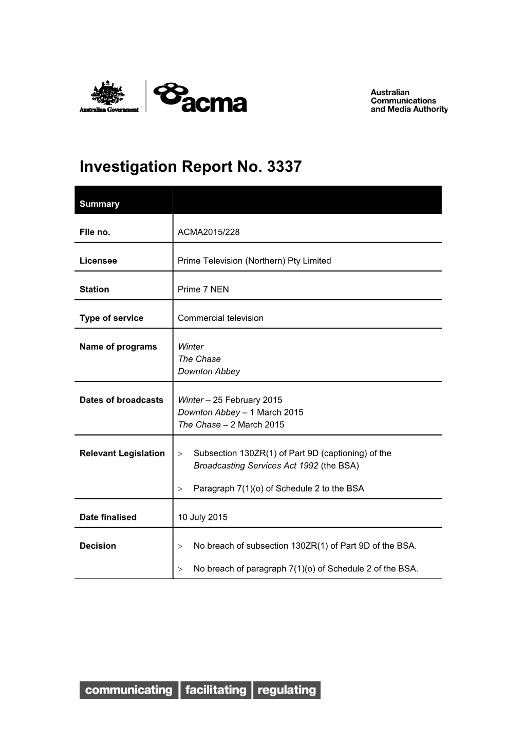 Investigation Report No. 3337