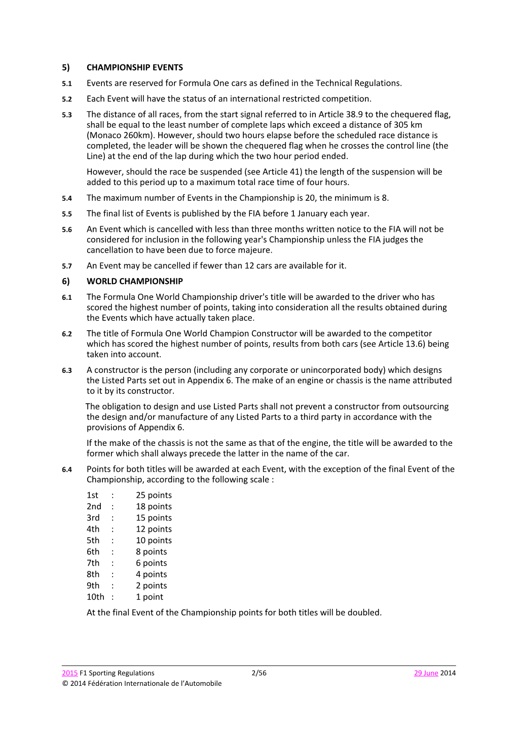 Draft 1999 F1 Sporting Regulations