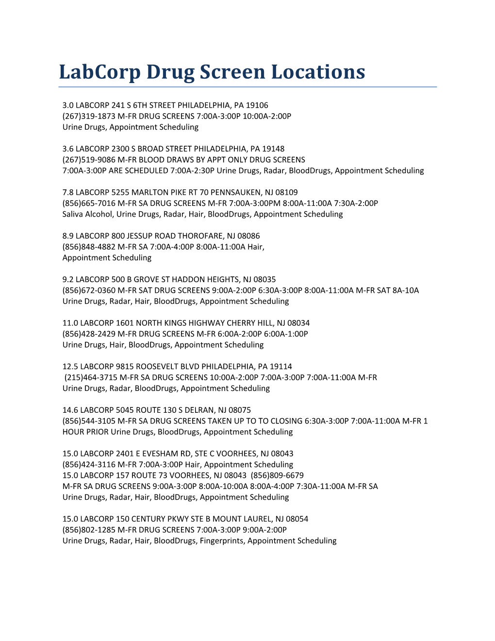 Labcorp Drug Screen Locations