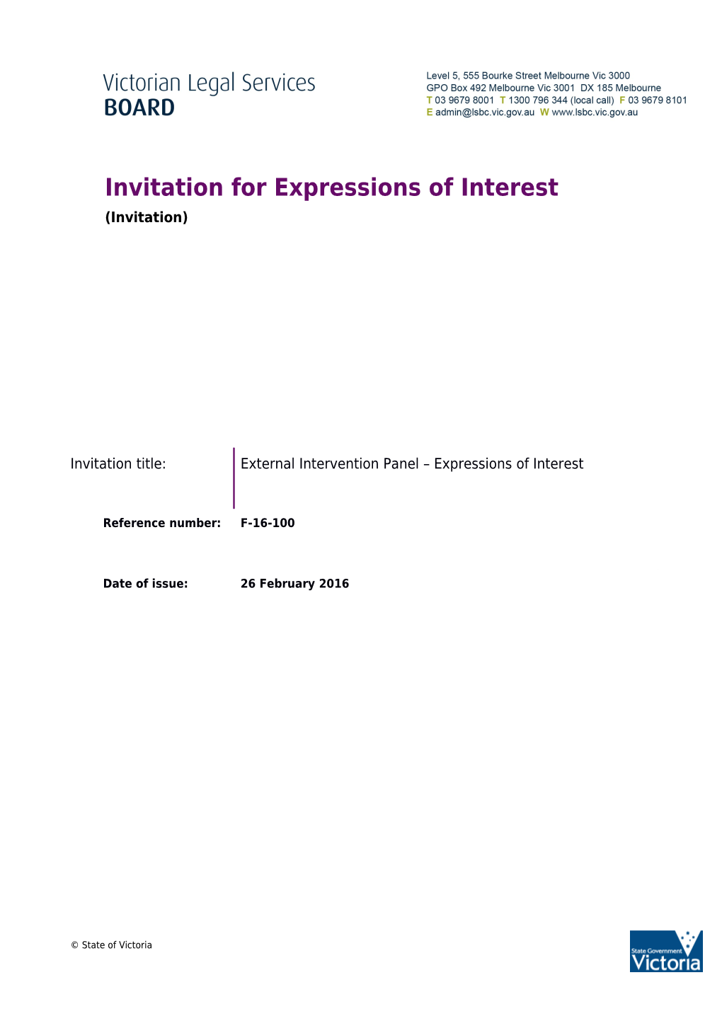 Invitation for Expressions of Interest