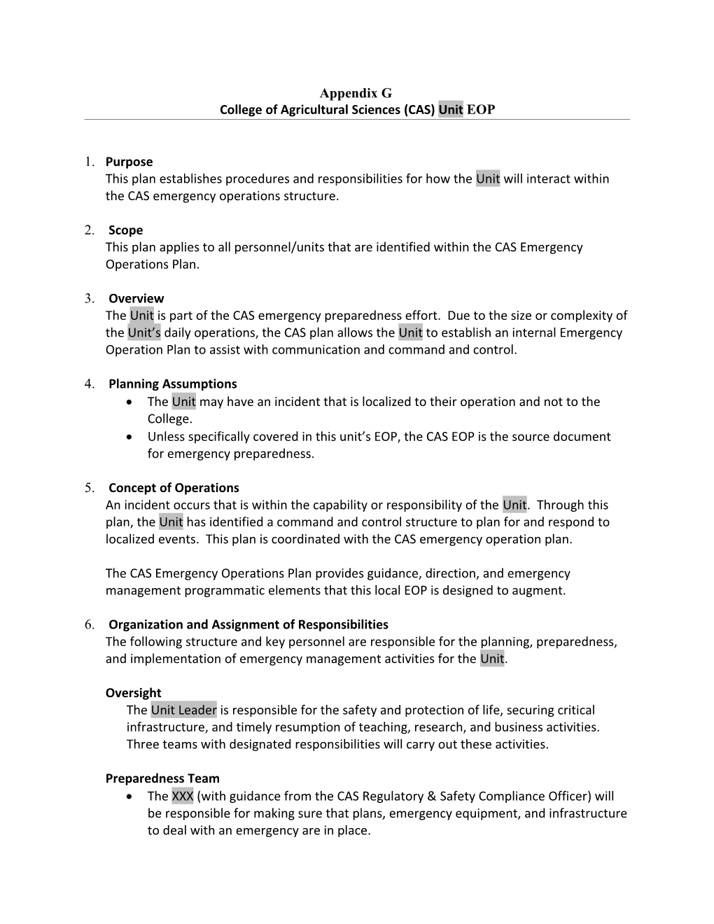 Appendix G College of Agricultural Sciences (CAS)Uniteop