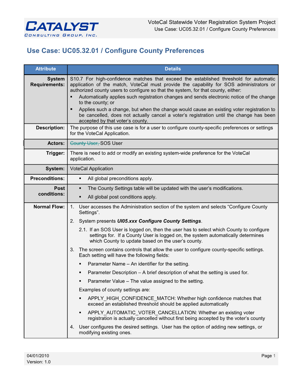 Use Case: UC05.32.01 / Configure County Preferences