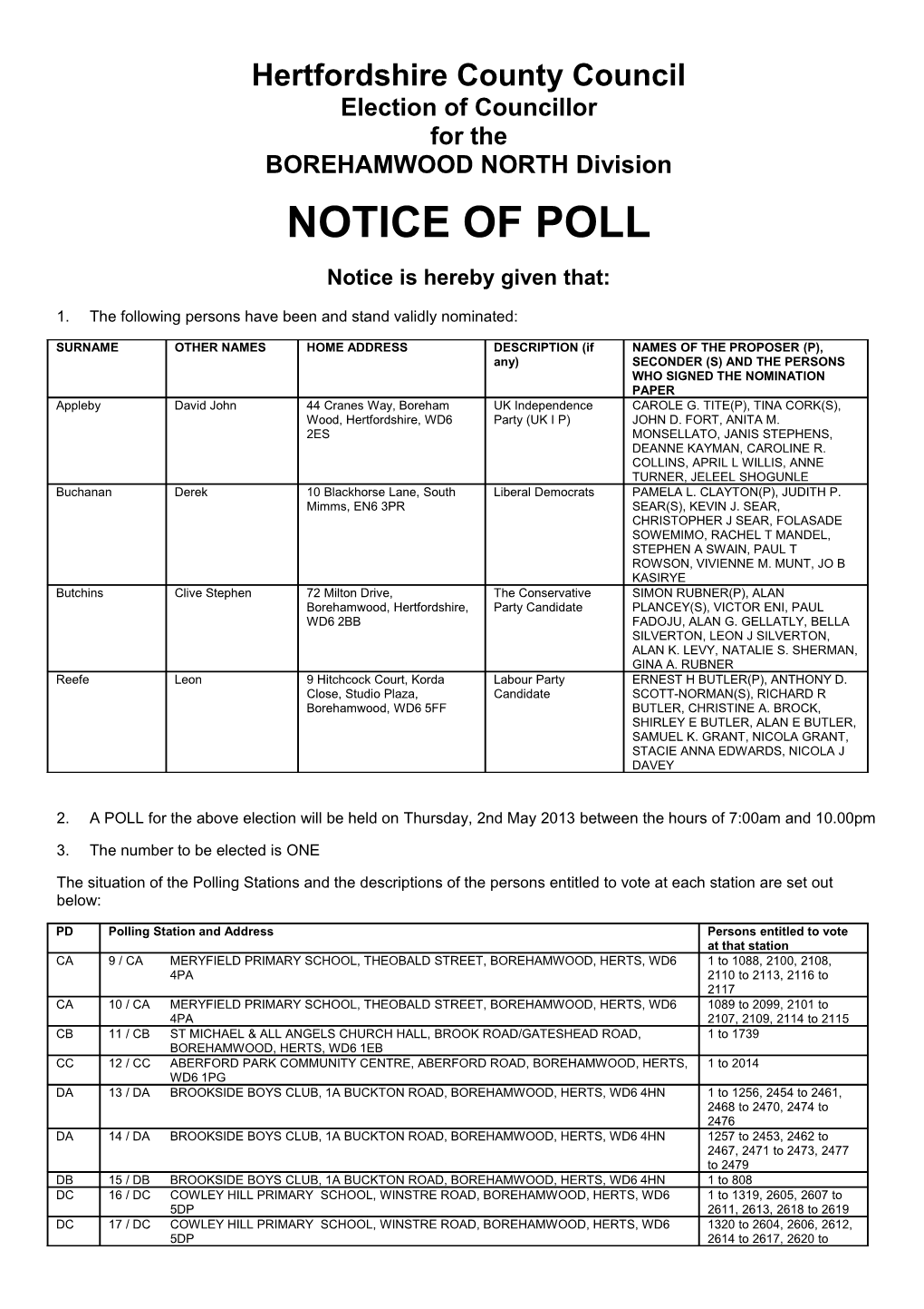 Notice of Poll HCC