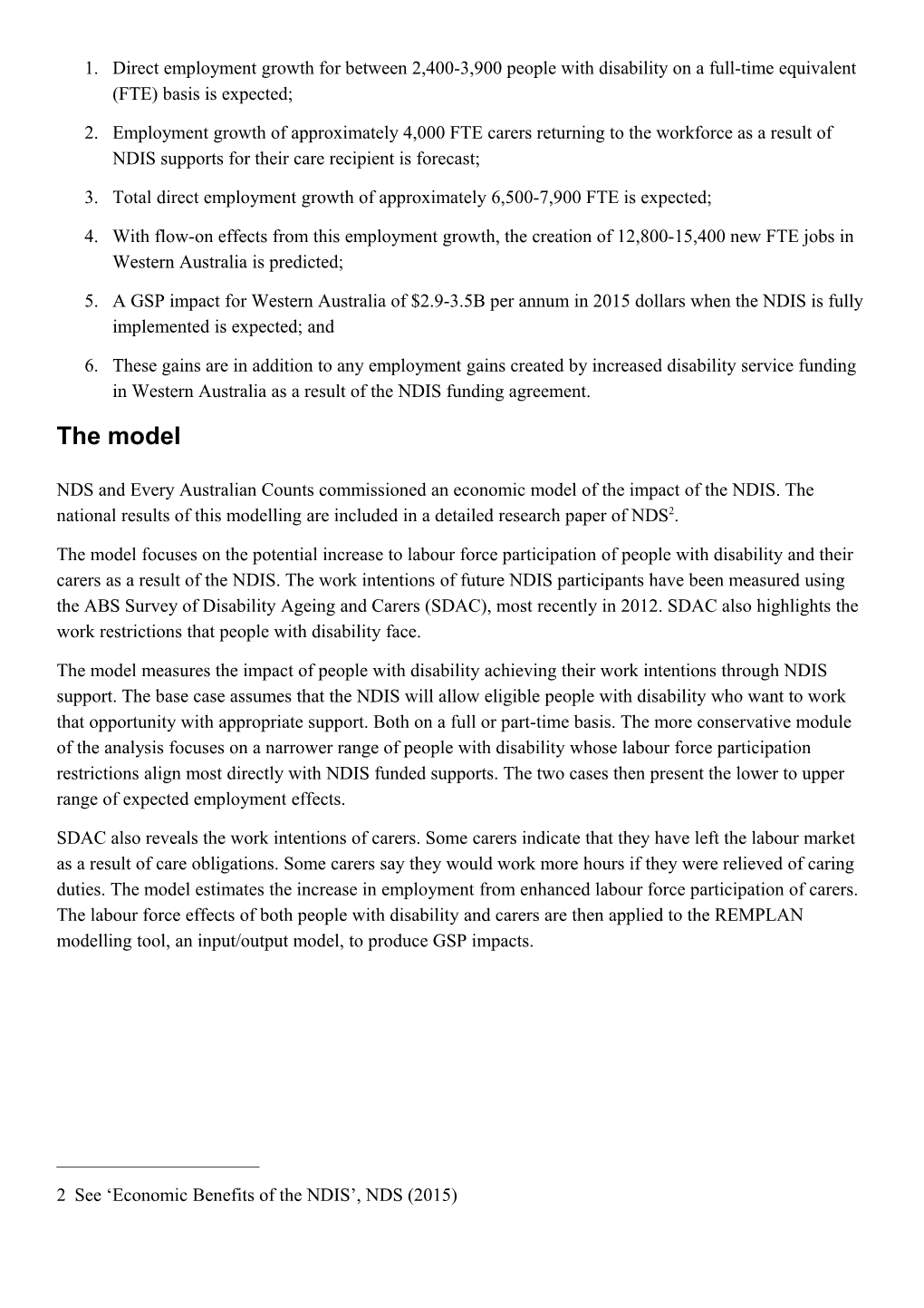 Economic Benefits of the NDIS in Western Australia