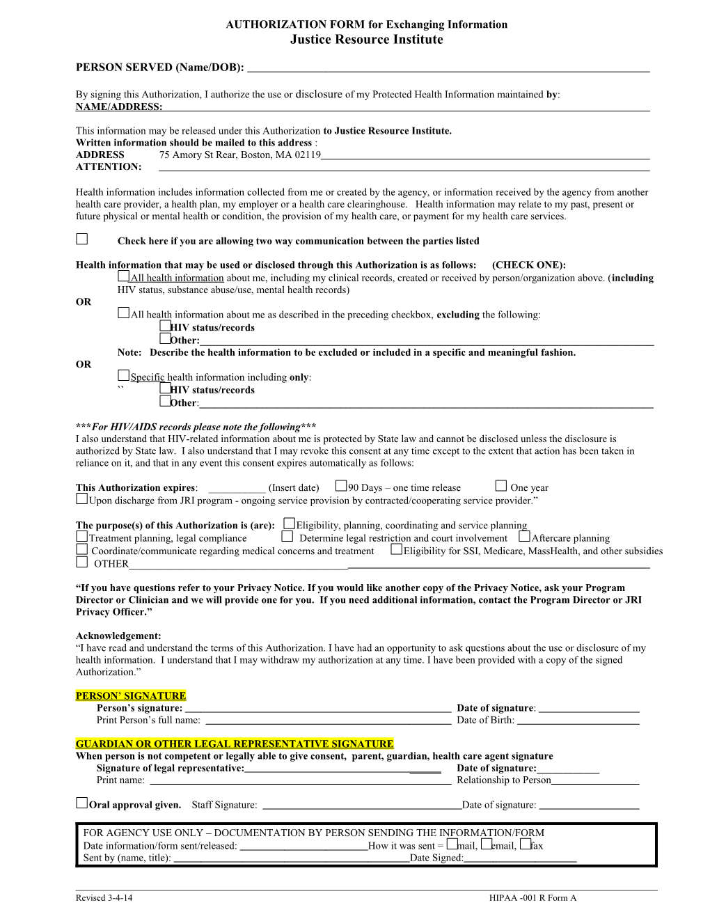 HIPAA-001 R FORM a -Authorization Form