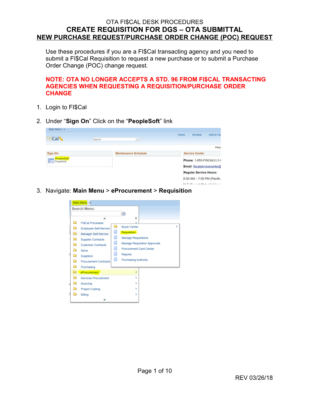 Create Requisition for Dgs Ota Submittal
