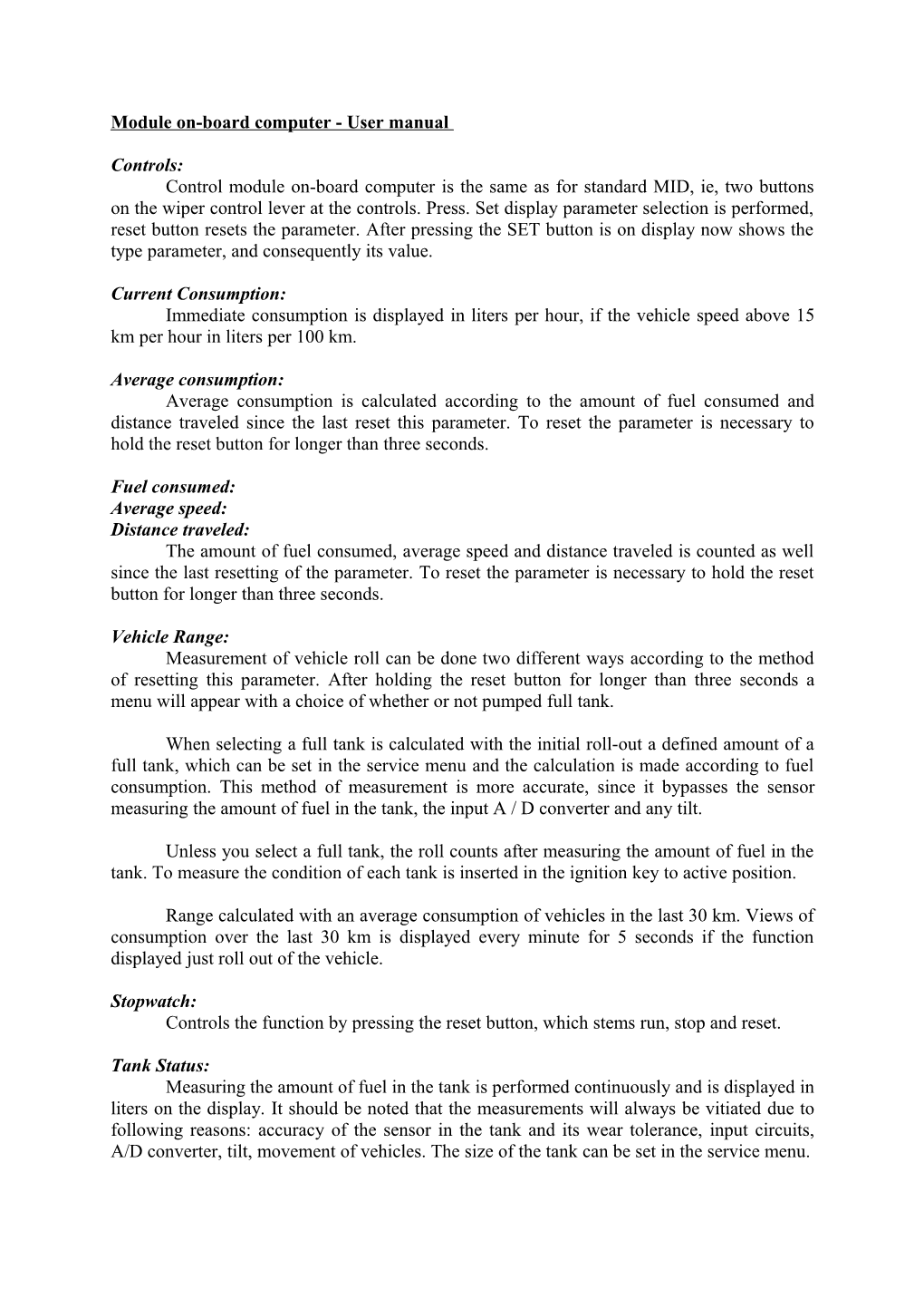 Module On-Board Computer - User Manual