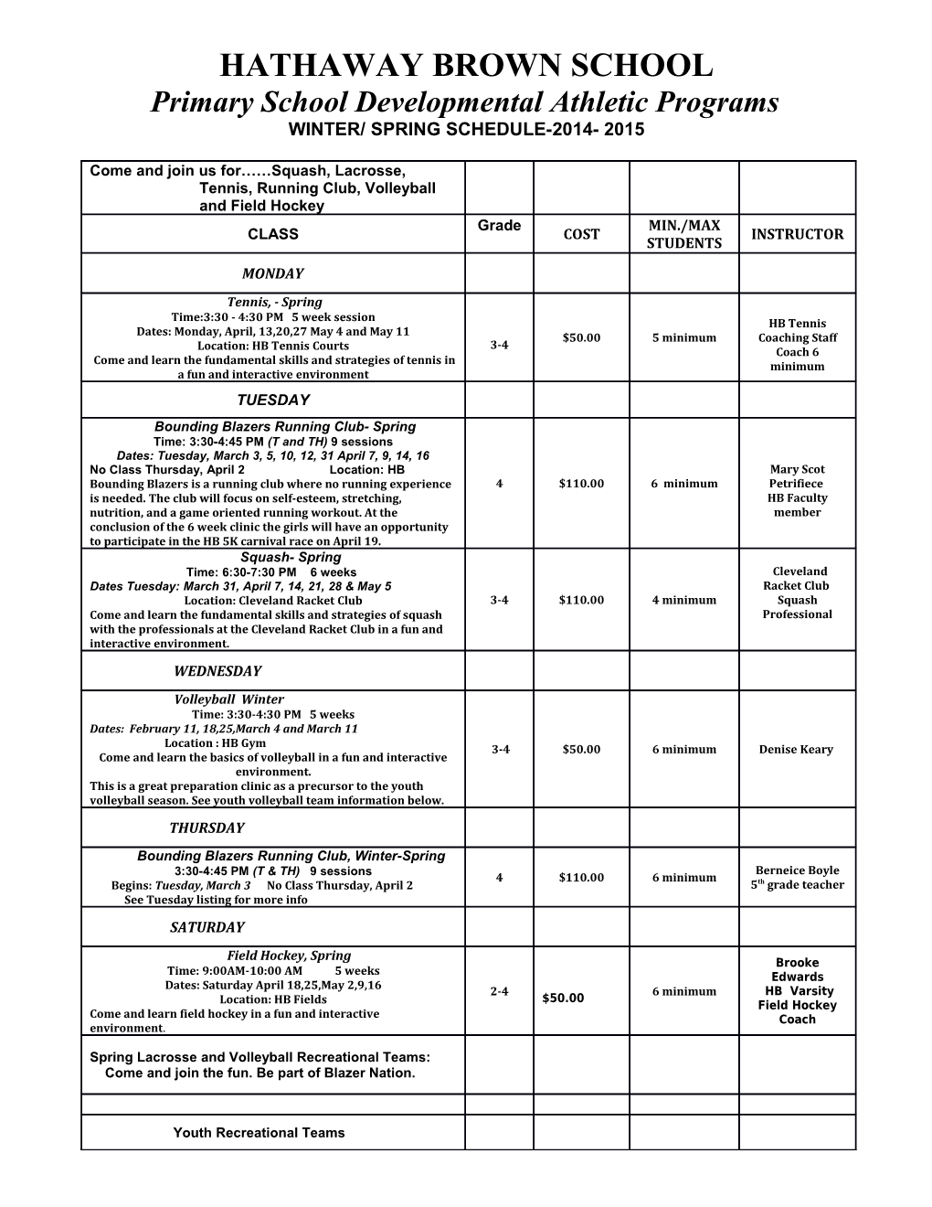 Primary School Developmental Athletic Programs