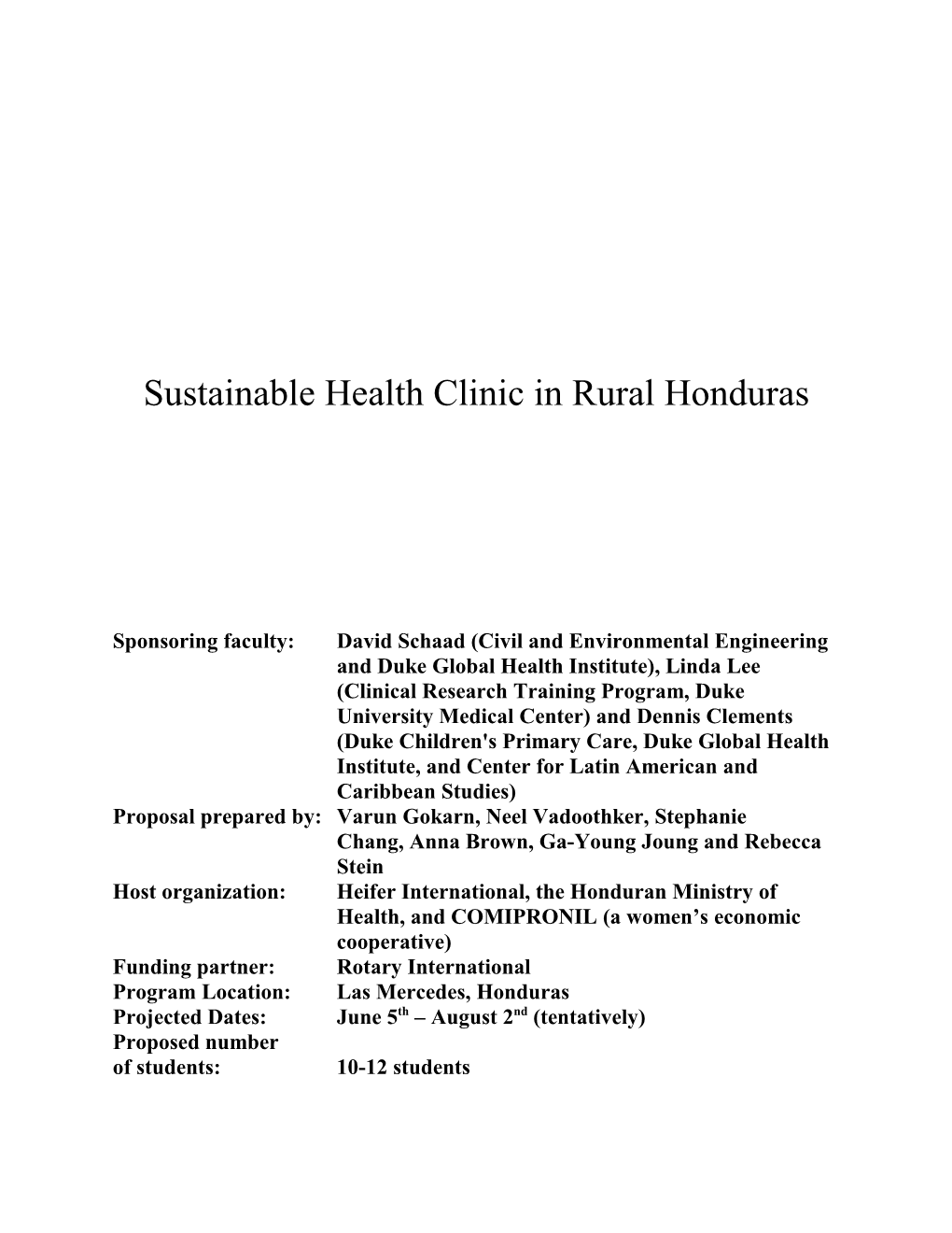 Sustainable Health Clinic in Rural Honduras