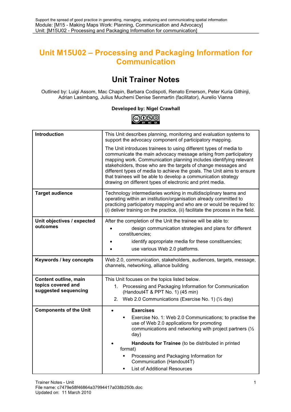 Unit Trainer Notes - Processing and Packaging Information for Communication