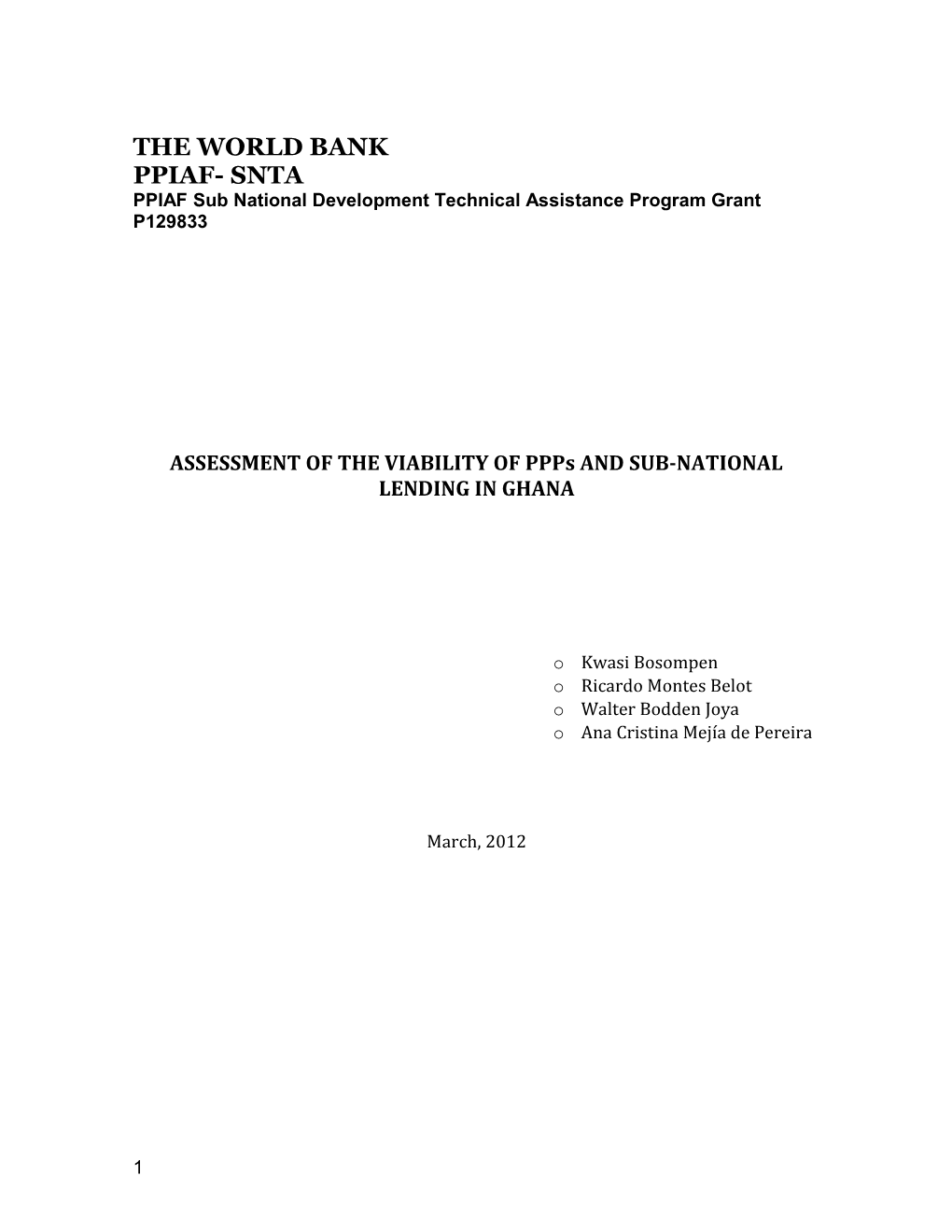 PPIAF Sub National Development Technical Assistance Program Grant P129833