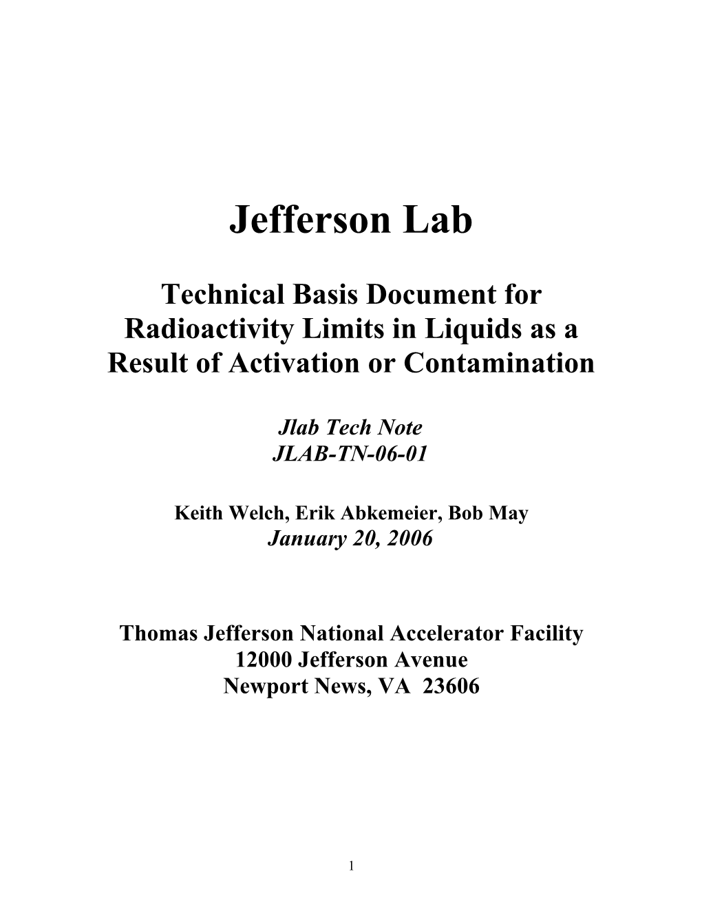 Technical Basis Document for Tritium Contamination Limit in LCW Systems As a Result Of