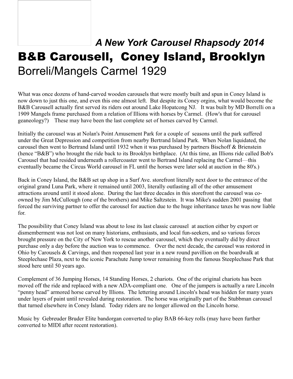 B&B Carousell, Coney Island, Brooklyn