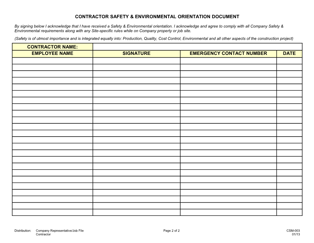 Contractor Safety & Environmental Orientation Document
