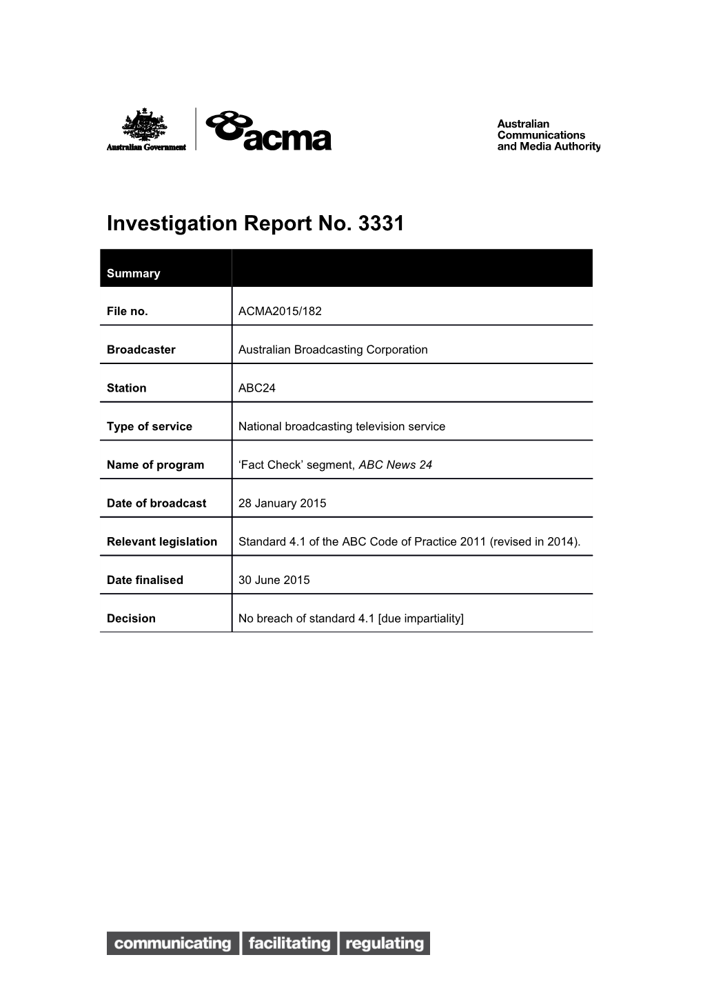 Investigation Report No. 3331