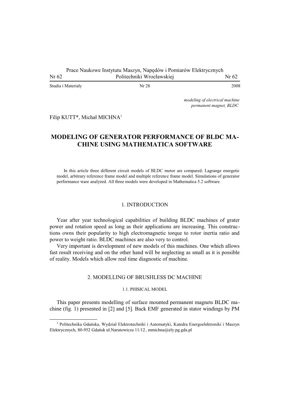 Modeling of Generator Performance of Bldc Machine Using Mathematica Software