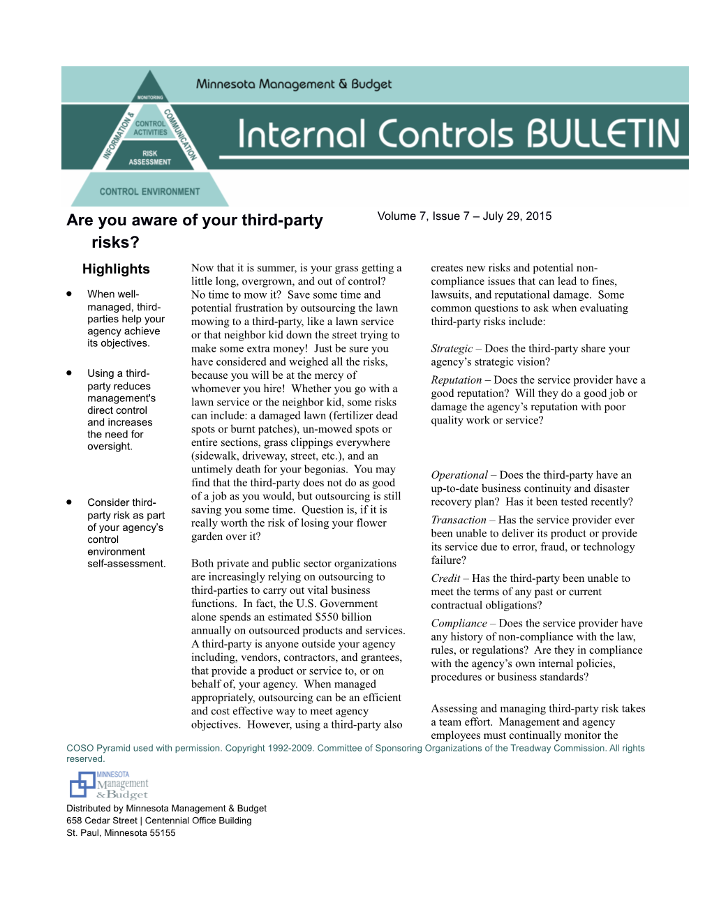 July 2015 Internal Control Bulletin