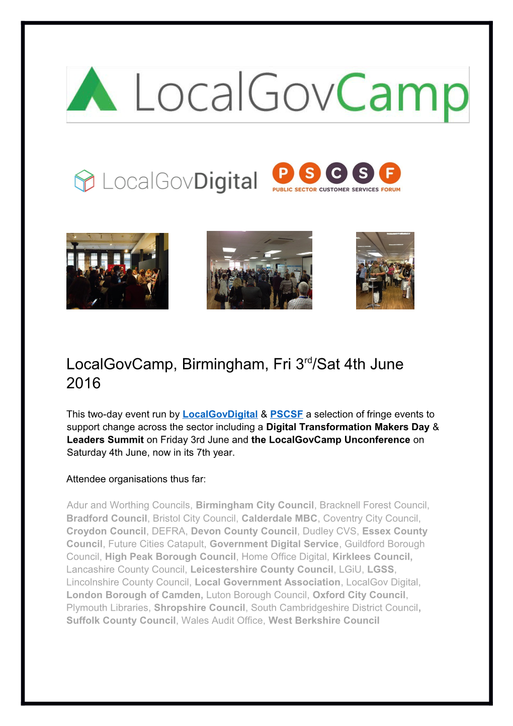 Localgovcamp, Birmingham, Fri 3Rd/Sat 4Th June 2016