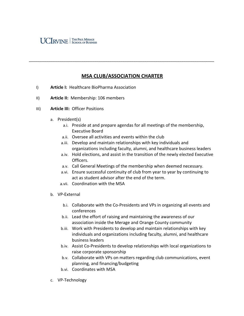 Msa Club/Association Charter