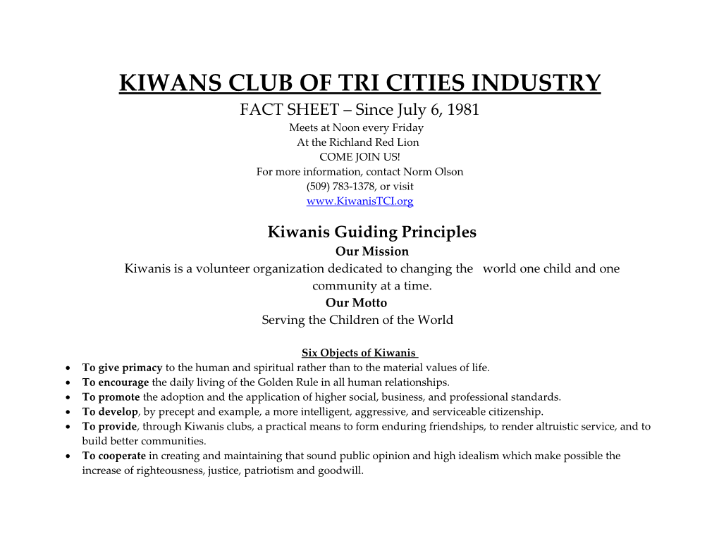 Kiwans Club of Tri Cities Industry