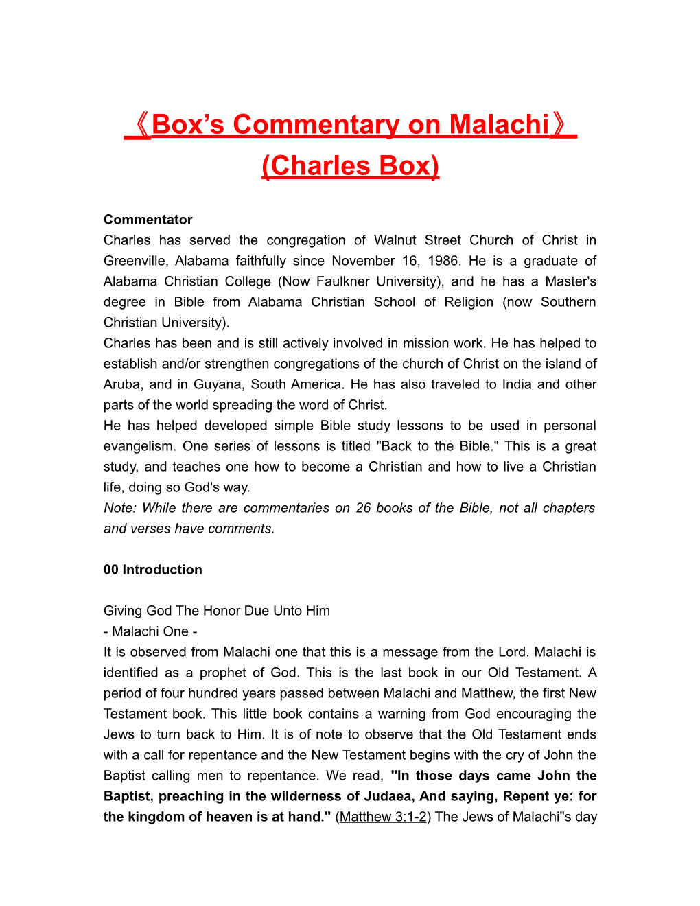 Box S Commentary on Malachi (Charles Box)