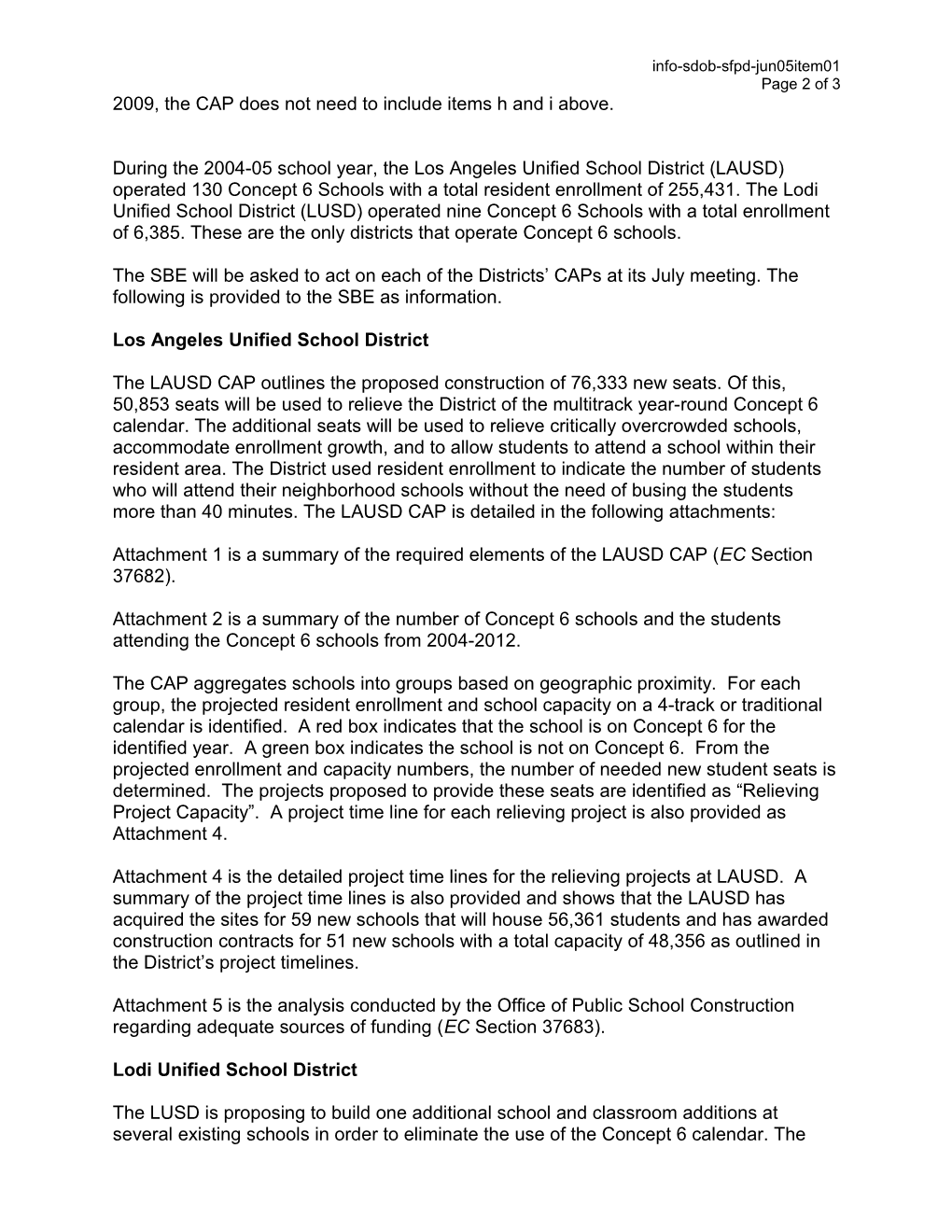 June 2005 SDOB-SFPD Item 01 - Information Memorandum (CA State Board of Education)