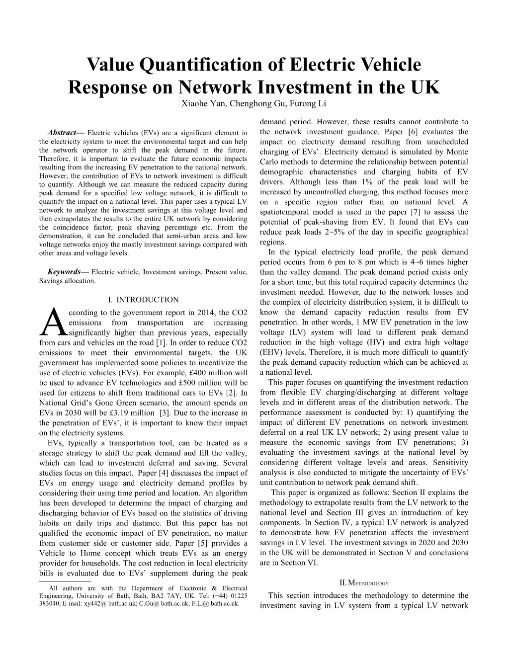 Value Quantification of Electric Vehicle Response on Network Investment in the UK