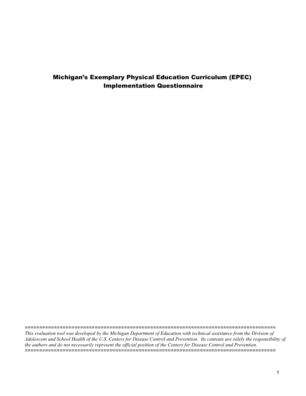 MI-EPEC Implementation Questionnaire