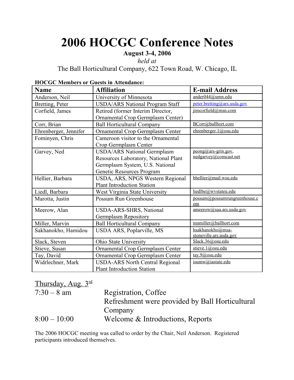 2006 HOCGC Conference Notes