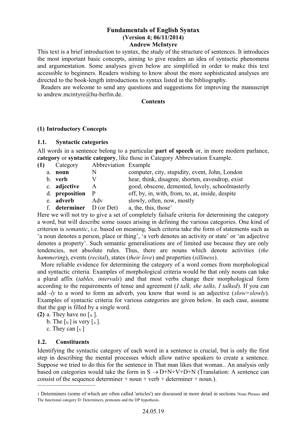 Fundamentals of English Syntax